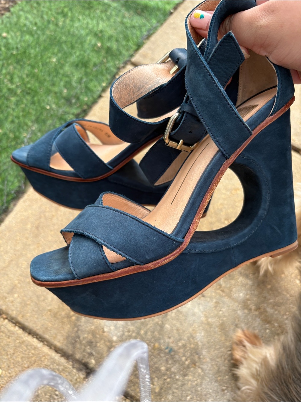 Dolce Vita Dark Blue Suede Crisscross Ankle Strap Block Heels - Picture 8 of 10